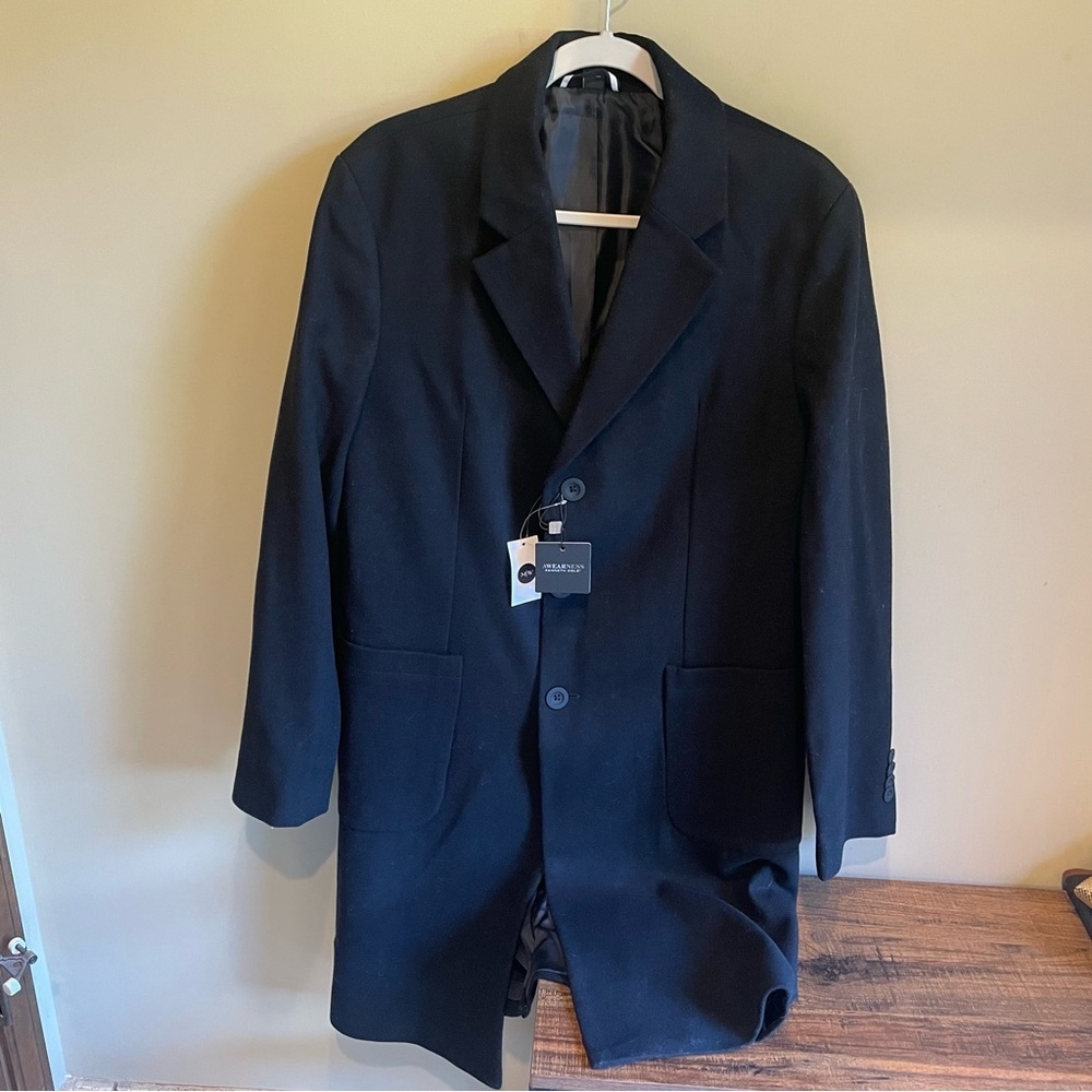 Awearness Kenneth Cole Black Wool
blend Coat Trench NWT